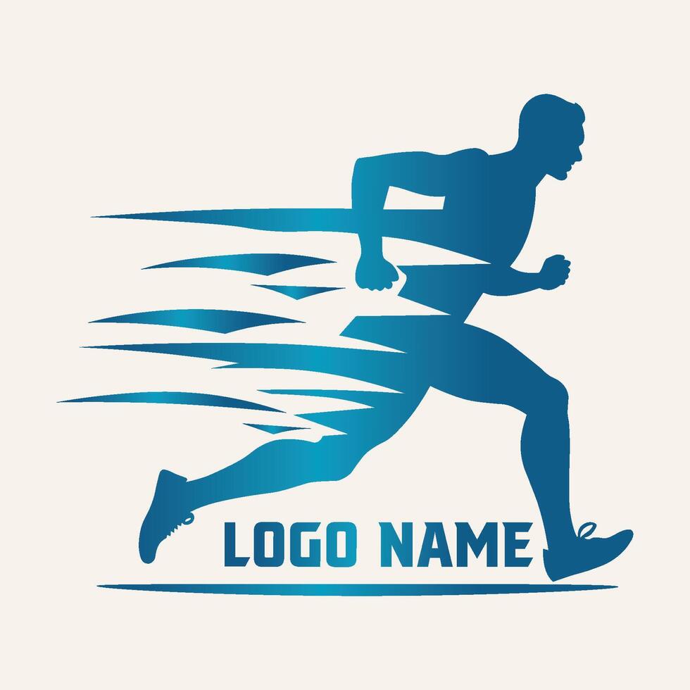 The logo features an athletic runner with streaks, running fast against a solid background. vector