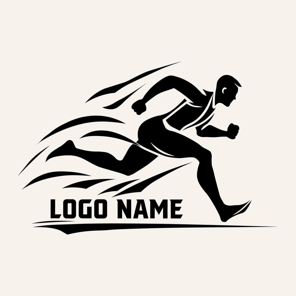 Black and white logo, simple shapes of a running person vector