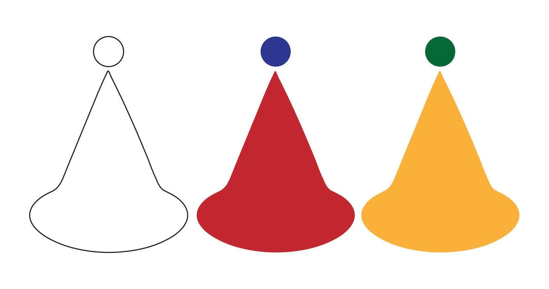 three different colors party hat on white background vector