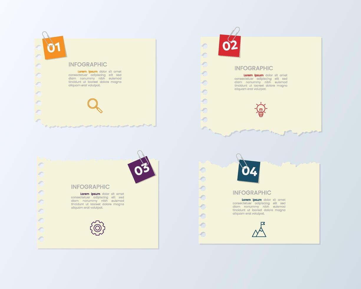 illustration paper cut note infographic template with 4 options or step icons. vector