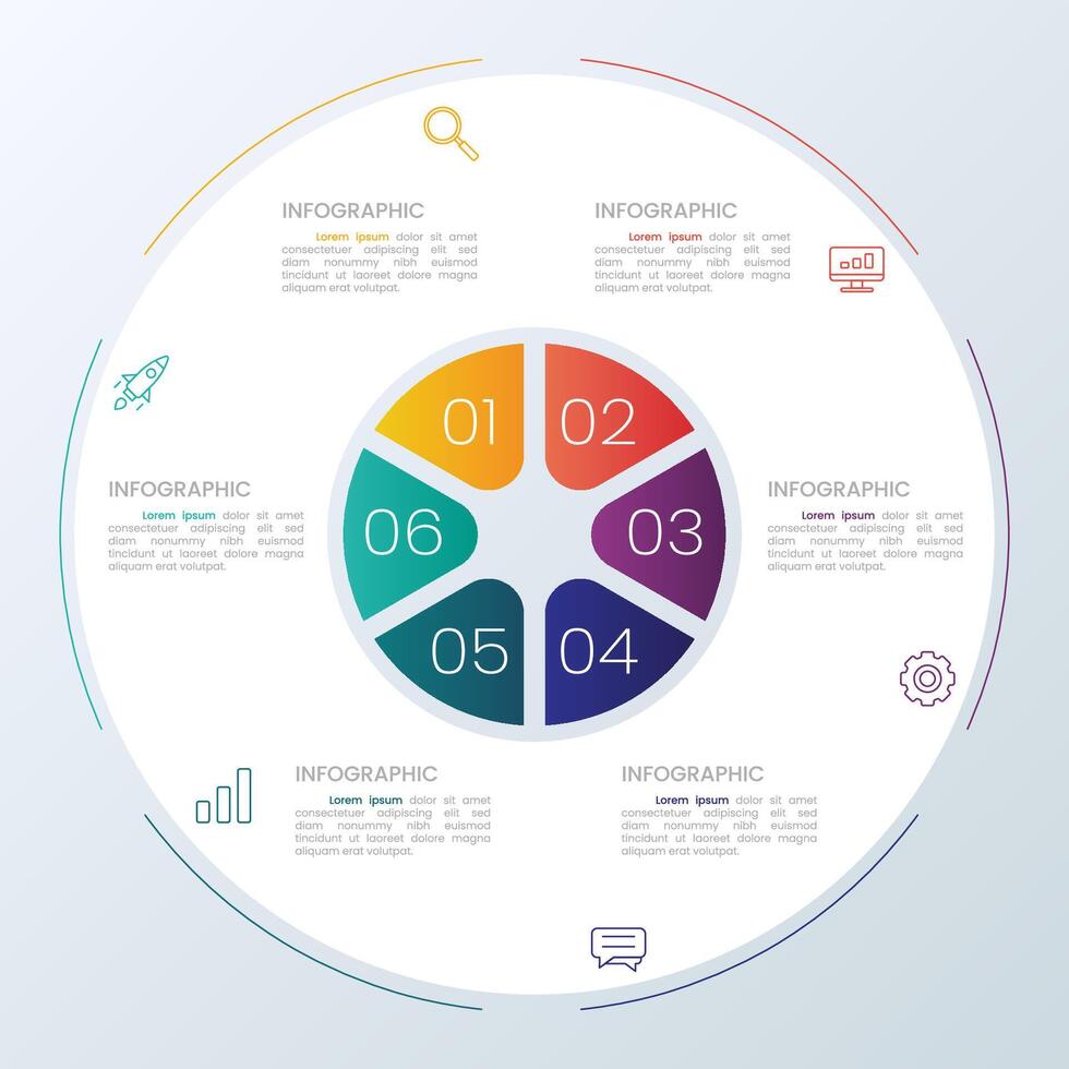 6 circle chart infographic design vector