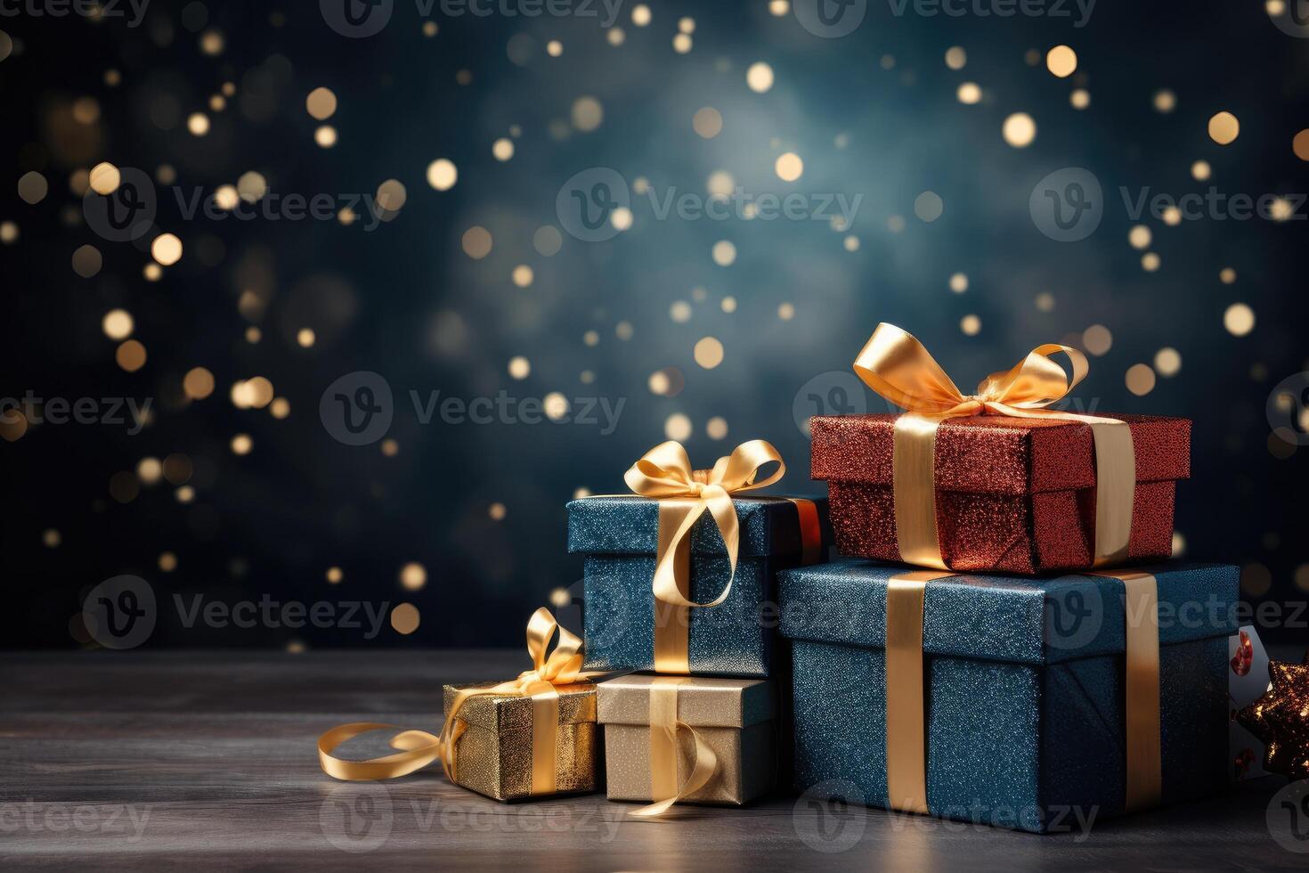 beautiful Christmas boxes, place for text, New Year background. photo