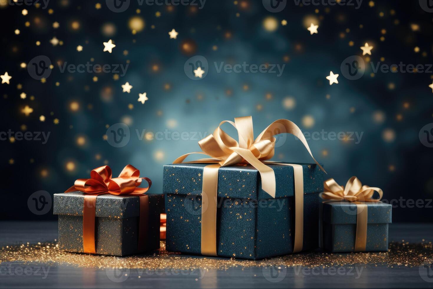beautiful Christmas boxes, place for text, New Year background. photo