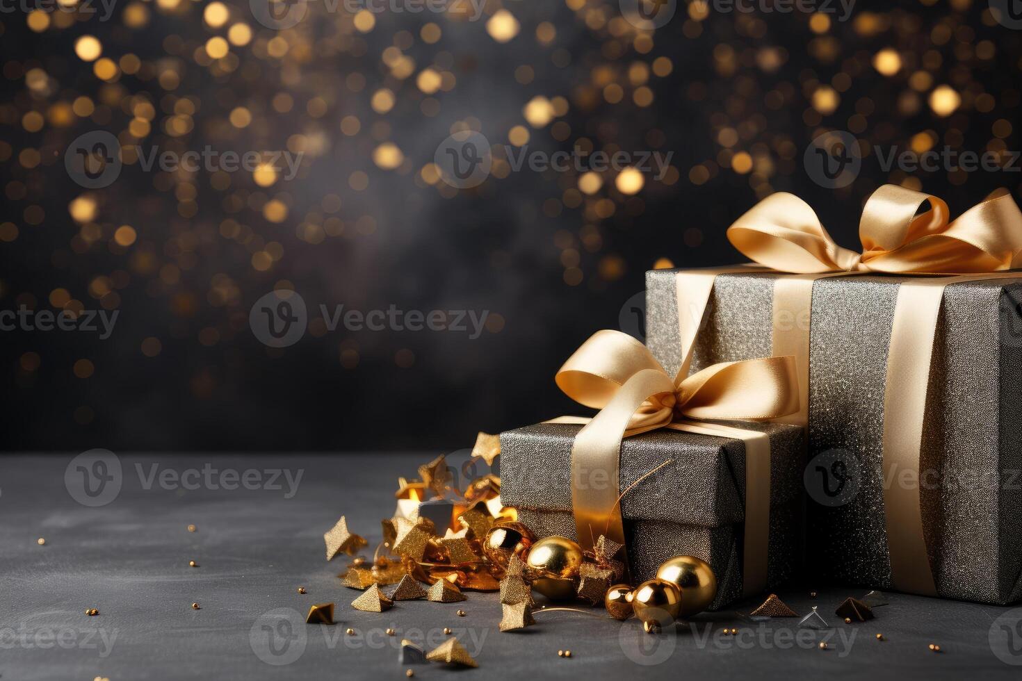 beautiful Christmas boxes, place for text, New Year background. photo