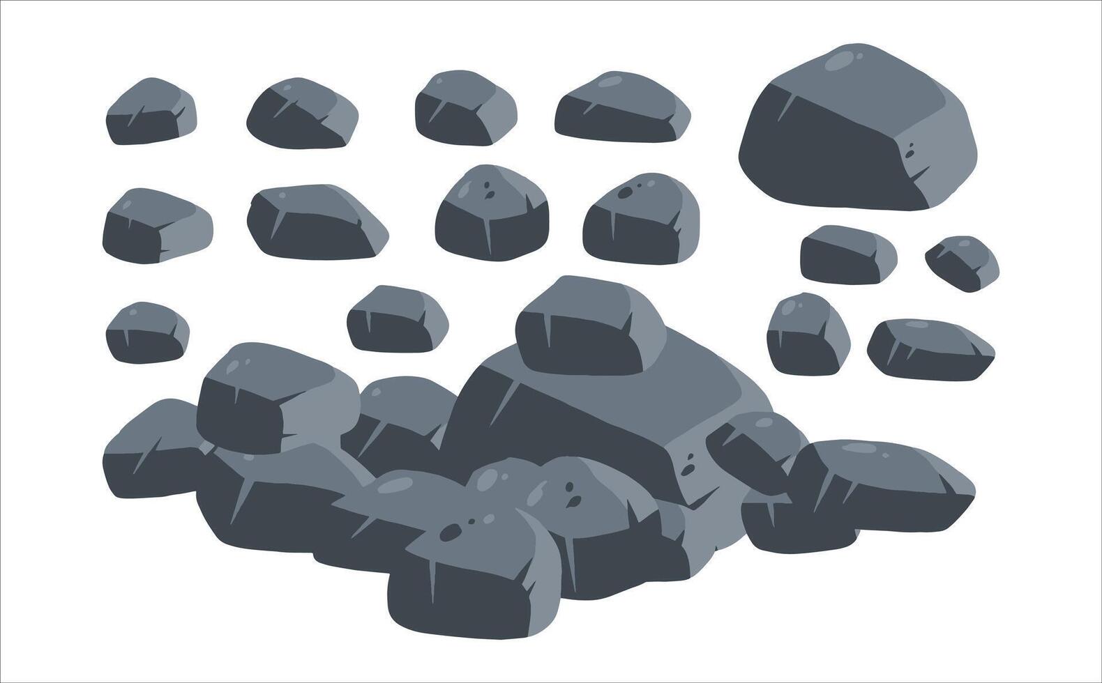 Stone boulder. Granite debris cobble. Pile of rubble rock block. Natural solid cracked mineral. Big mountain geology material. Heap of broken gravel vector