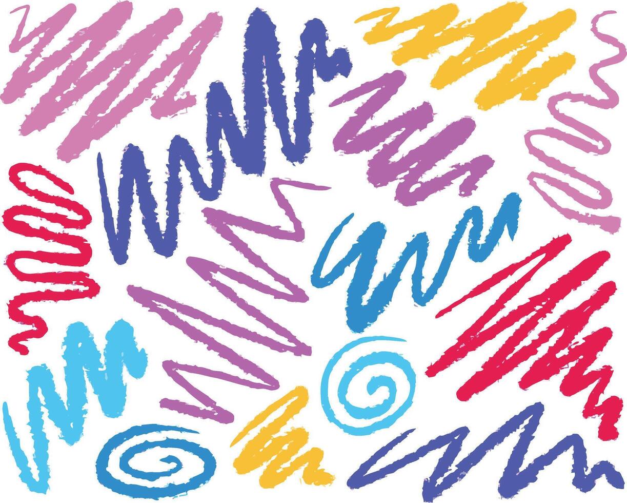 Wavy line mark. Children highlight marker drawn. Sketch crayon brushstroke. Scribble swirl pattern. Brush element vector