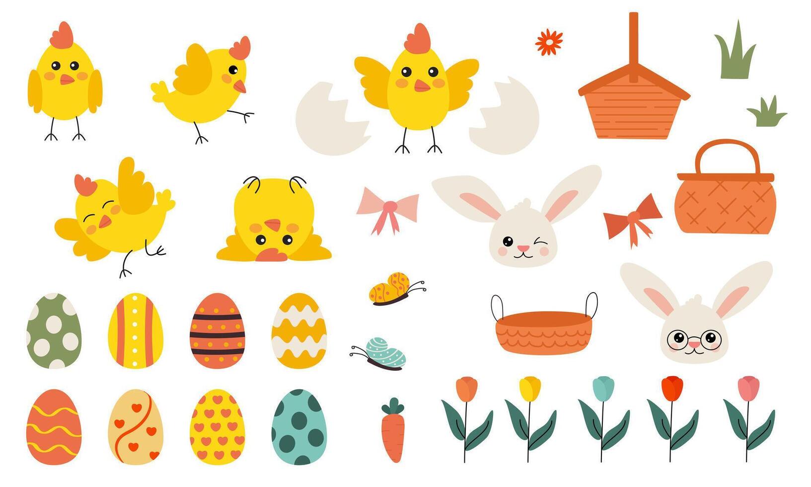 Easter Set with Chicks, Eggs vector