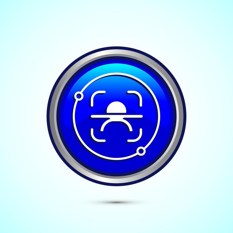 Face recognition icon design illustration, Face scanning sign, biometric icon, Blue color round button design vector