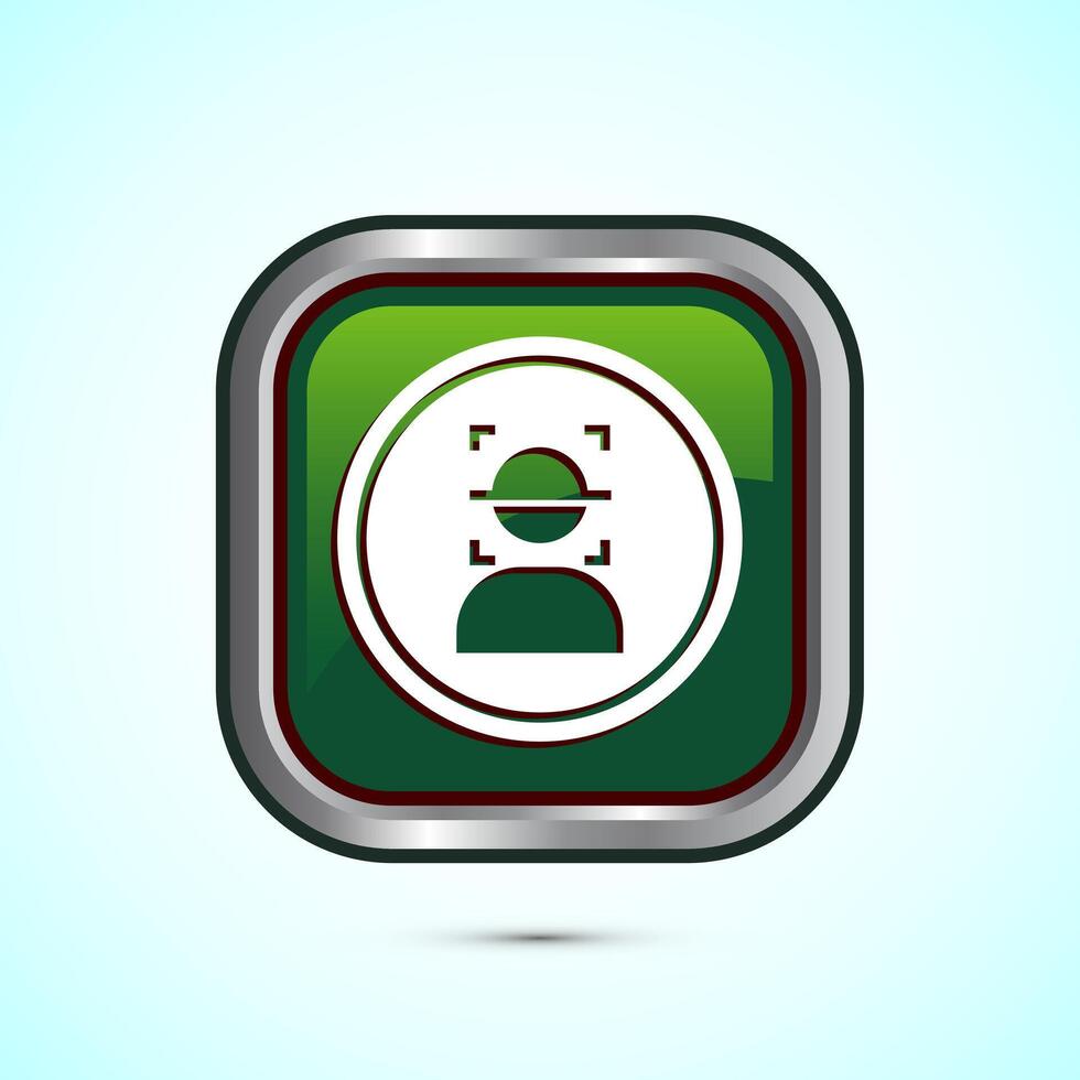 Face recognition icon design illustration, Face scanning sign, biometric icon, Green color square button design vector