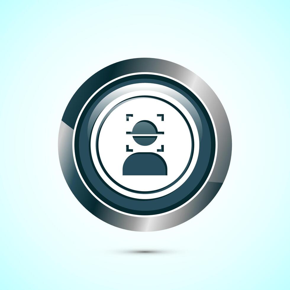 Face recognition icon design illustration, Face scanning sign, biometric icon, Gray color round button design vector