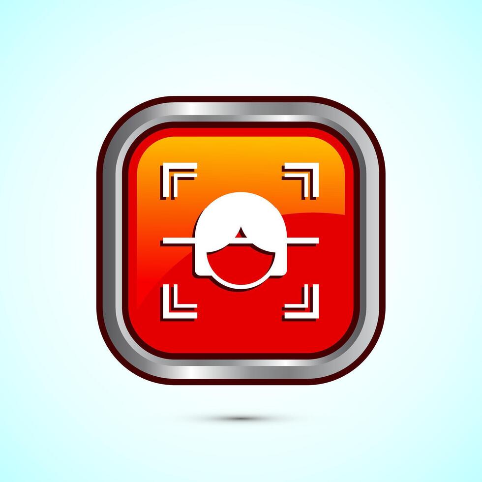 Face recognition icon design illustration, Face scanning sign, biometric icon, Orange color square button design vector
