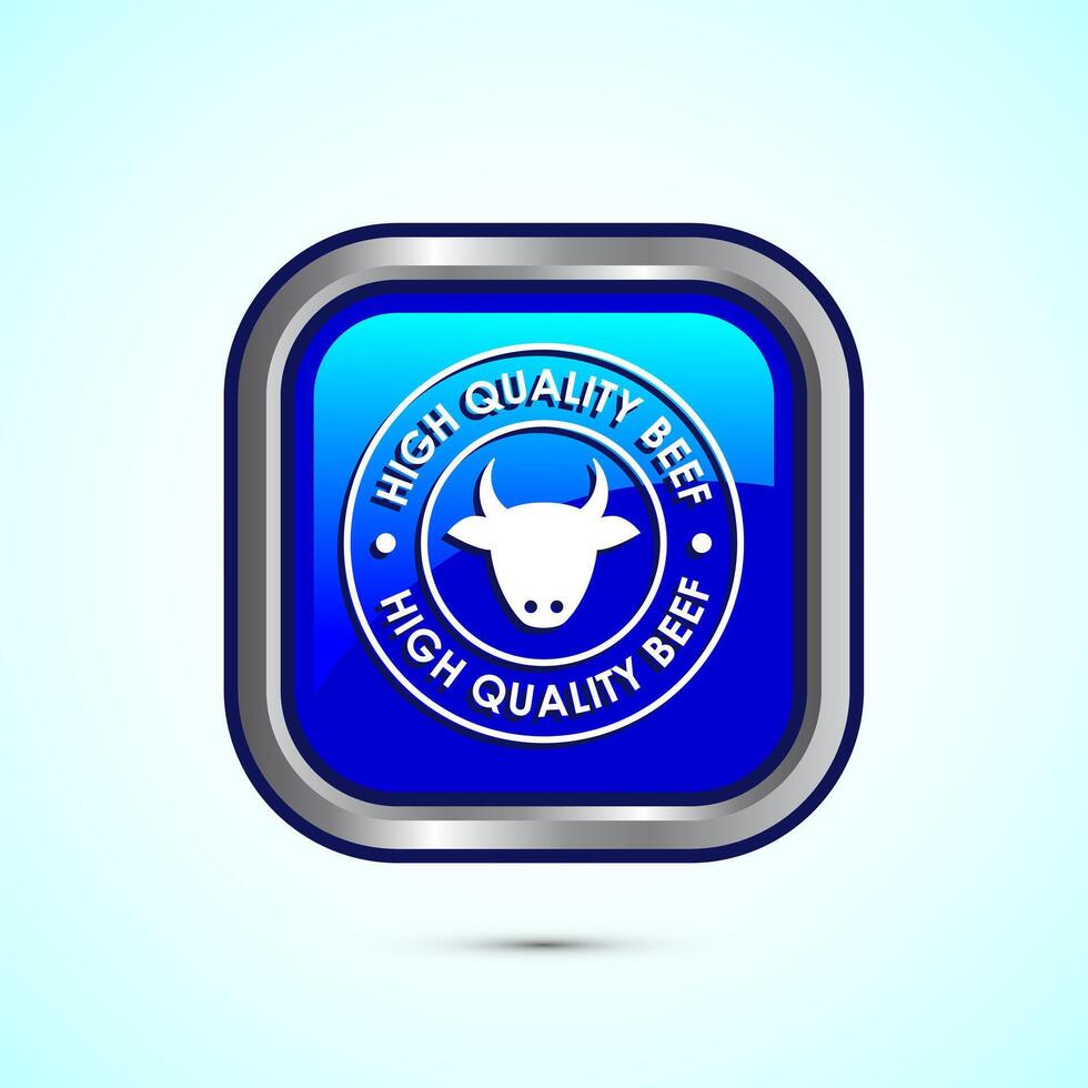 High quality beef icon design illustration, High quality beef meat badge, Fresh meat label, Blue color square button design vector