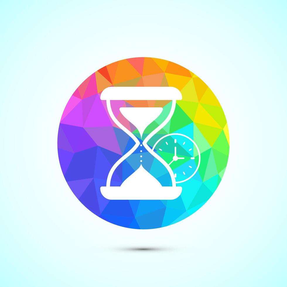 Sand clock icon design illustration. Hourglass symbol, Time measuring sign, low poly vector