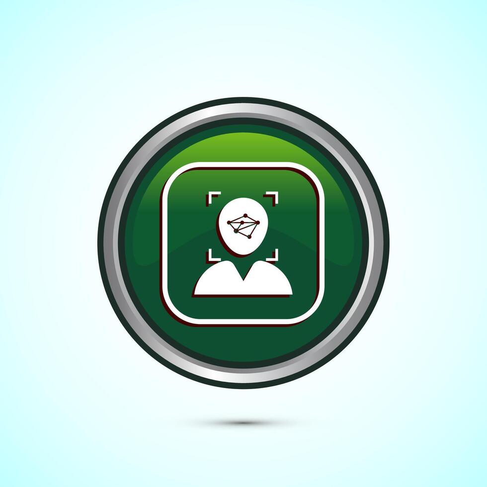 Face recognition icon design illustration, Face scanning sign, biometric icon, Green color round button design vector