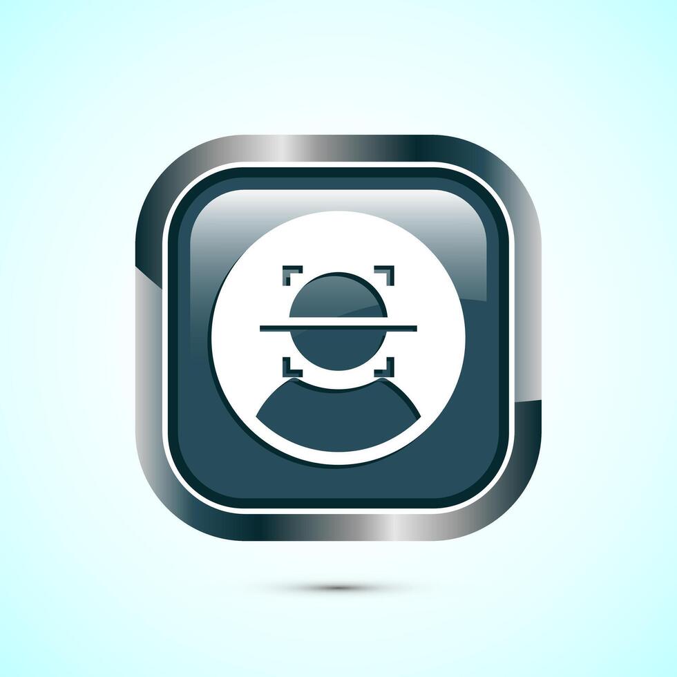 Face recognition icon design illustration, Face scanning sign, biometric icon, Gray color square button design vector