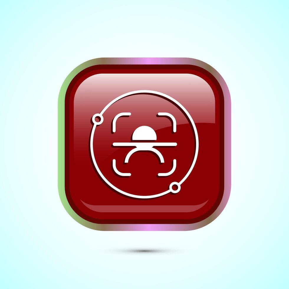 Face recognition icon design illustration, Face scanning sign, biometric icon, Red color square button design vector