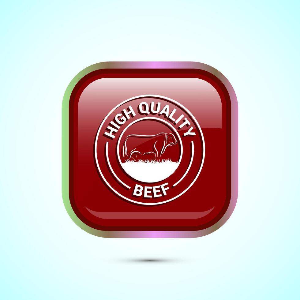 High quality beef icon design illustration, High quality beef meat badge, Fresh meat label, Red color square button design vector