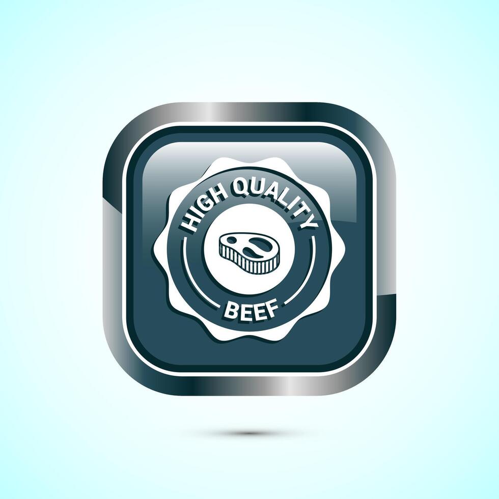 High quality beef icon design illustration, High quality beef meat badge, Fresh meat label, Gray color square button design vector