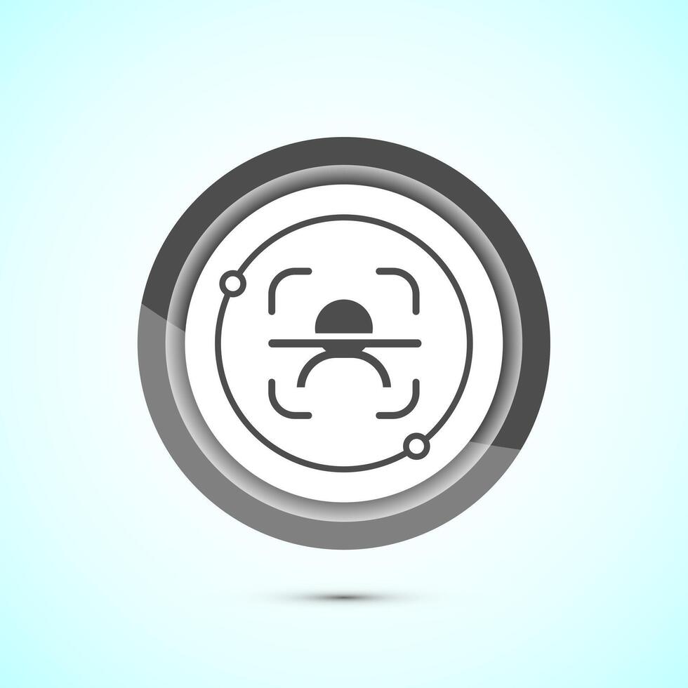Face recognition icon design illustration, Face scanning sign, biometric icon, Gray color button design vector