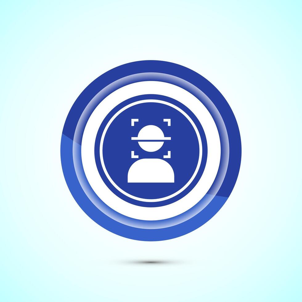 Face recognition icon design illustration, Face scanning sign, biometric icon, Blue color button design vector