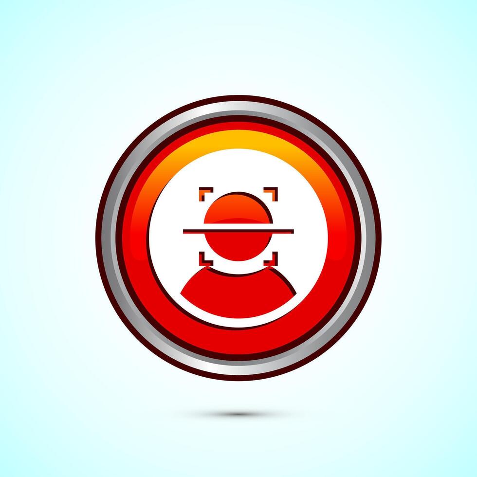 Face recognition icon design illustration, Face scanning sign, biometric icon, Orange color round button design vector