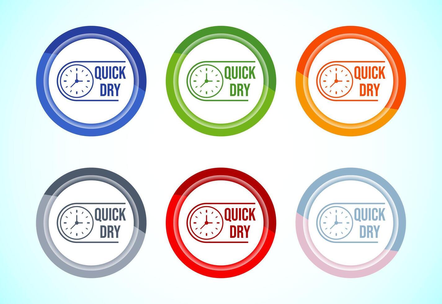 Quick dry icon illustration. Fast dry cleaning service sign, 6 color button design set vector