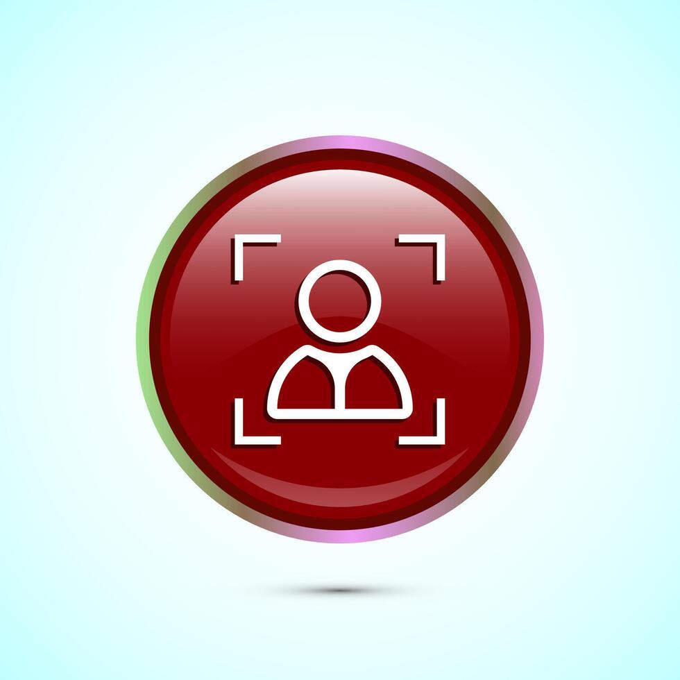 Face recognition icon design illustration, Face scanning sign, biometric icon, Red color round button design vector