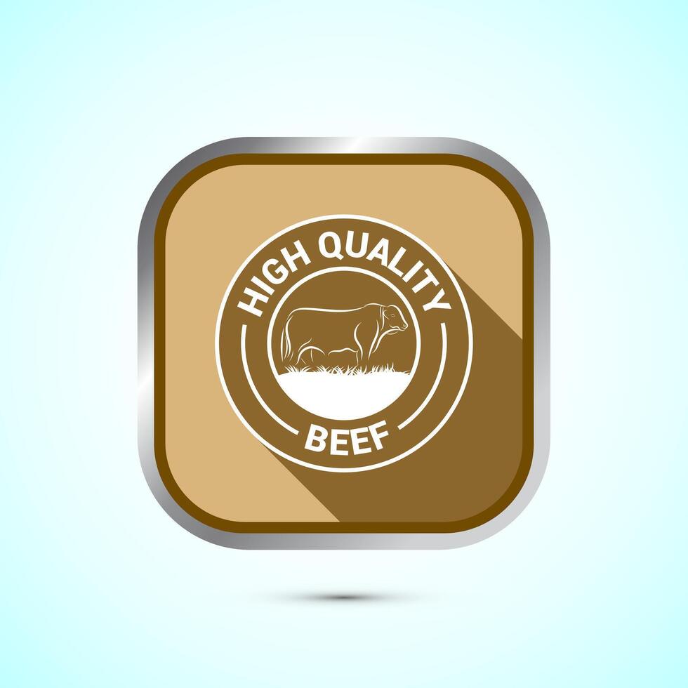High quality beef icon design illustration, High quality beef meat badge, Fresh meat label, Gold color shadow button design vector