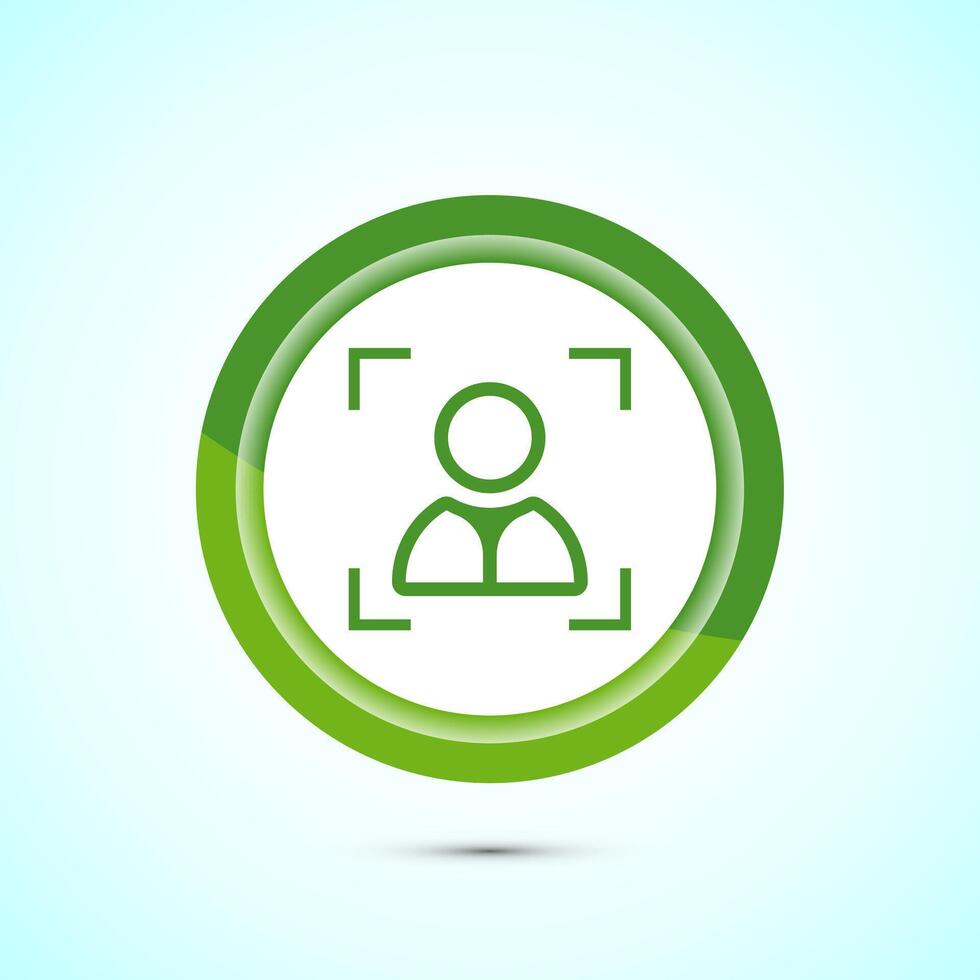 Face recognition icon design illustration, Face scanning sign, biometric icon, Green color button design vector