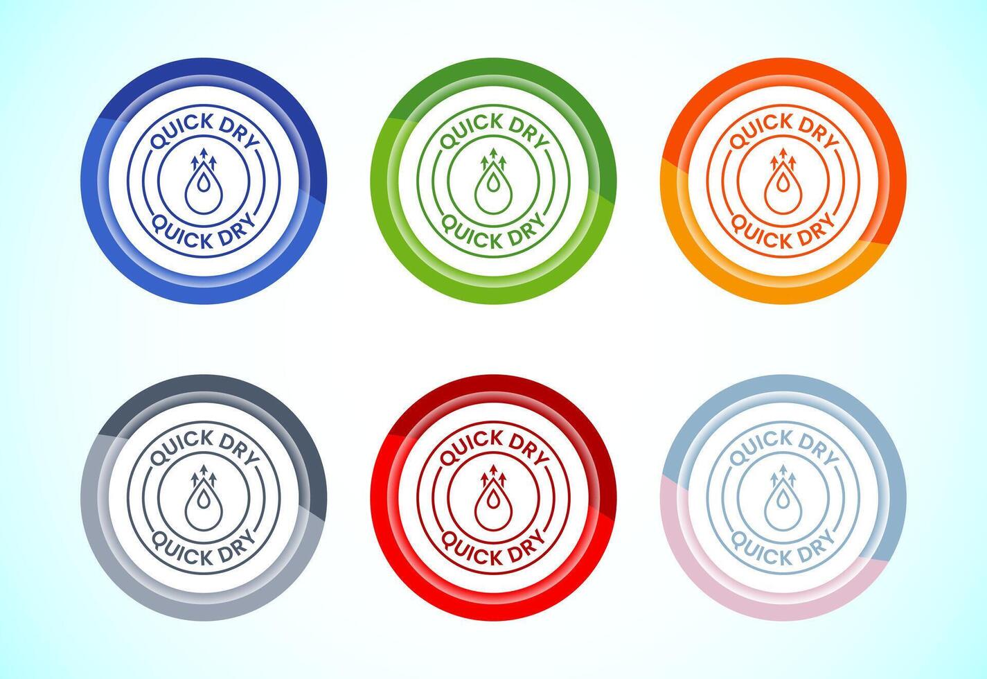 Quick dry icon. Fast dry cleaning service symbol, 6 color button design set vector