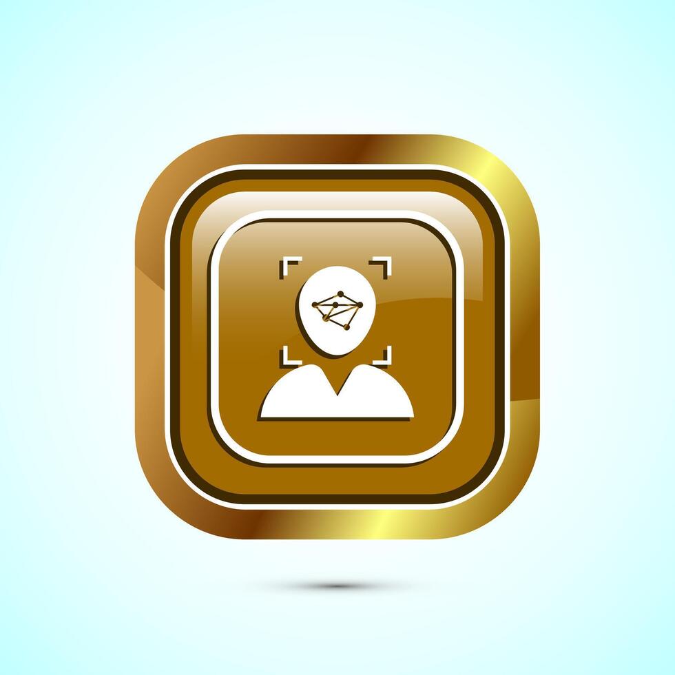 Face recognition icon design illustration, Face scanning sign, biometric icon, Gold color square button design vector
