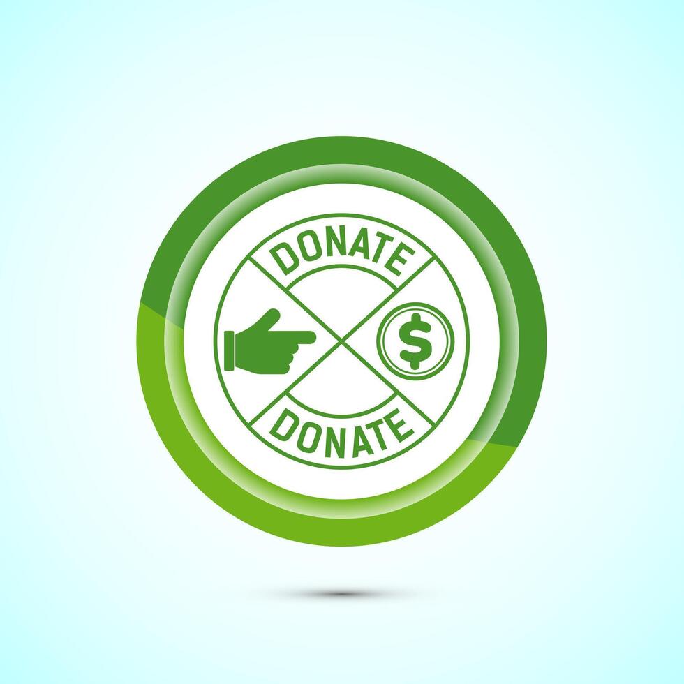Donation icon design illustration, Donate icon sign, Charity concept symbol, Green color button design vector