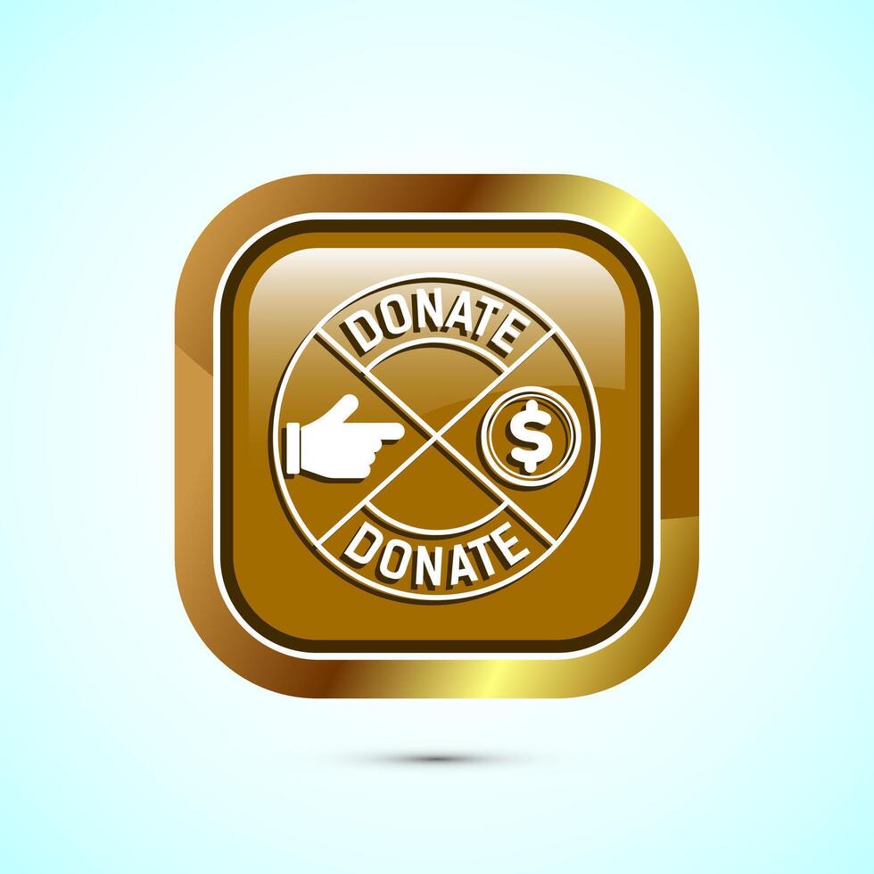 Donation icon design illustration, Donate icon sign, Charity concept symbol, Gold color square button design vector