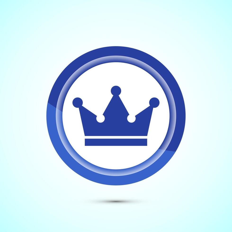 Crown icon design illustration, Royal crown sign symbol, Blue color button design vector