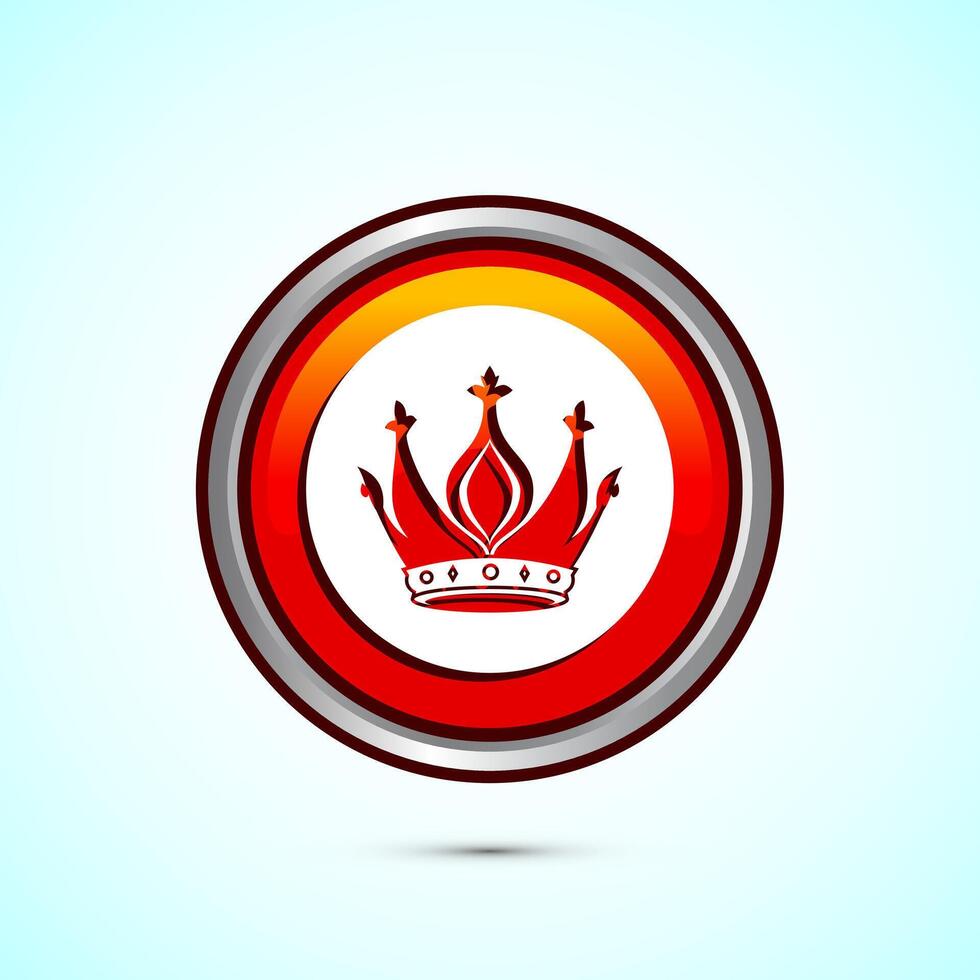 Crown icon design illustration, Royal crown sign symbol, Orange color round button design vector