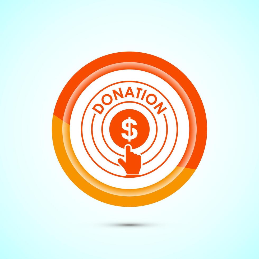 Donation icon design illustration, Donate icon sign, Charity concept symbol, Orange color button design vector