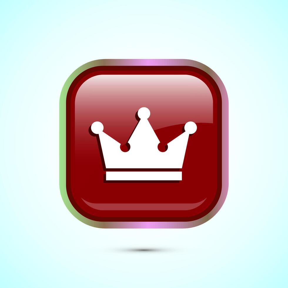 Crown icon design illustration, Royal crown sign symbol, Red color square button design vector