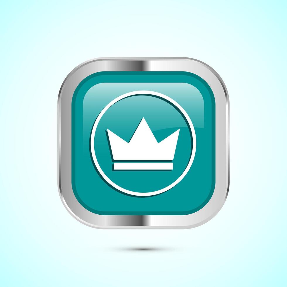 Crown icon design illustration, Royal crown sign symbol, Teal color square button design vector