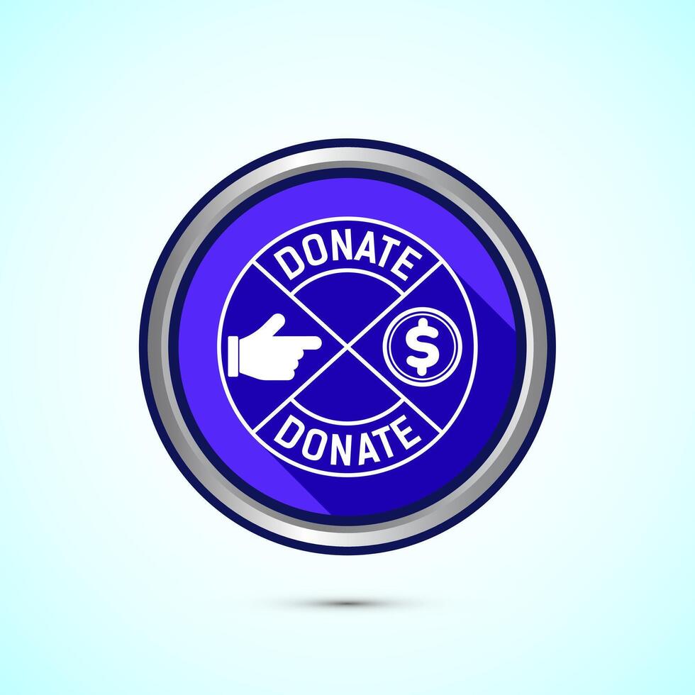 Donation icon design illustration, Donate icon sign, Charity concept symbol, Blue color shadow button design vector