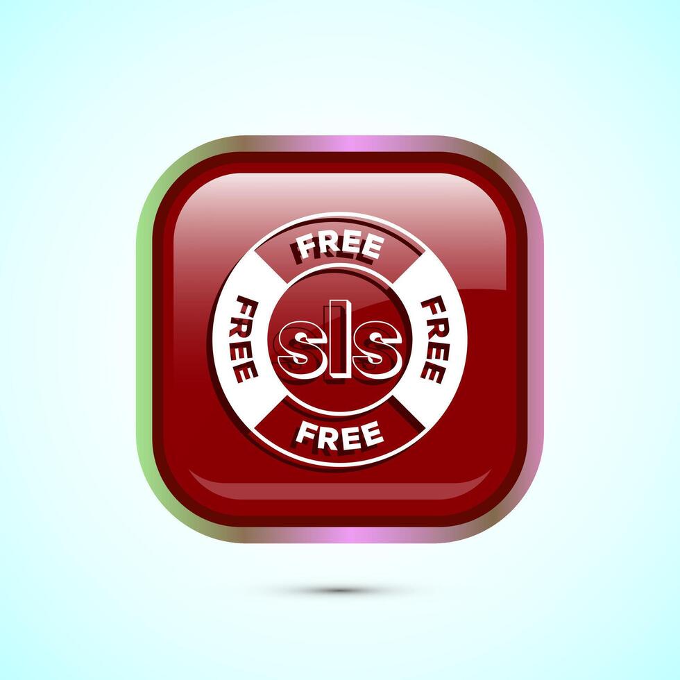 SLS free icon design illustration, SLS and SLES free label badge for web, Red color square button design vector