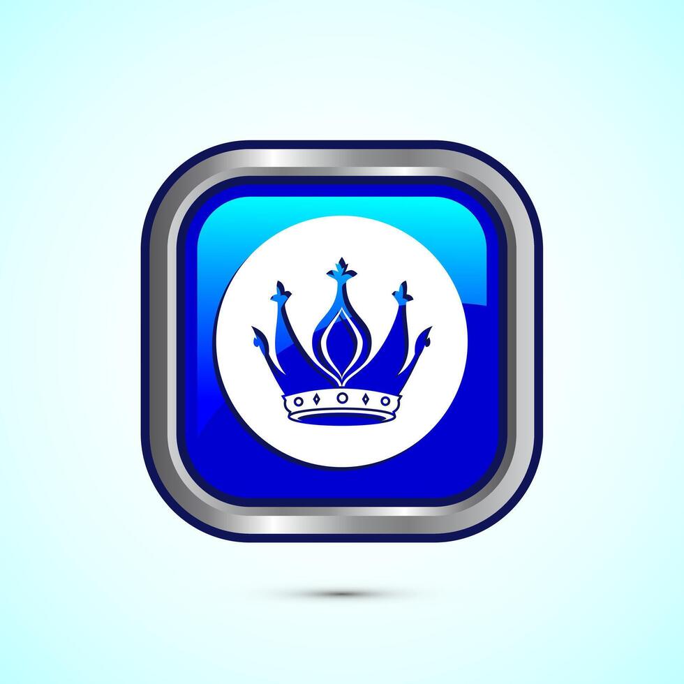 Crown icon design illustration, Royal crown sign symbol, Blue color square button design vector