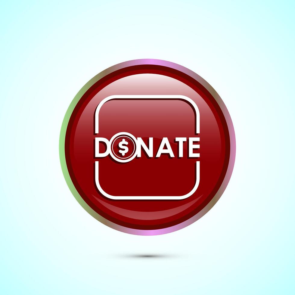 Donation icon design illustration, Donate icon sign, Charity concept symbol, Red color round button design vector