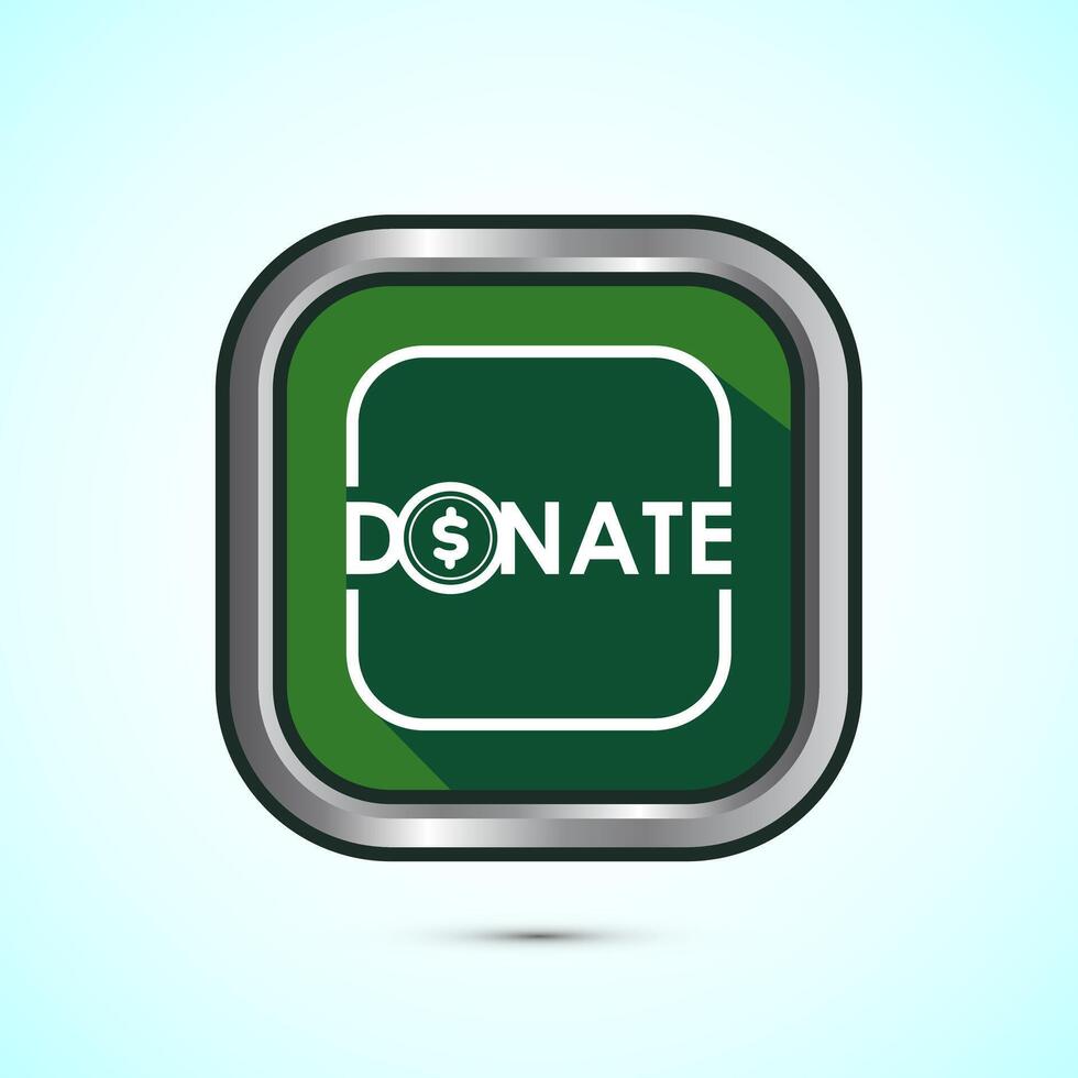 Donation icon design illustration, Donate icon sign, Charity concept symbol, Green color shadow button design vector