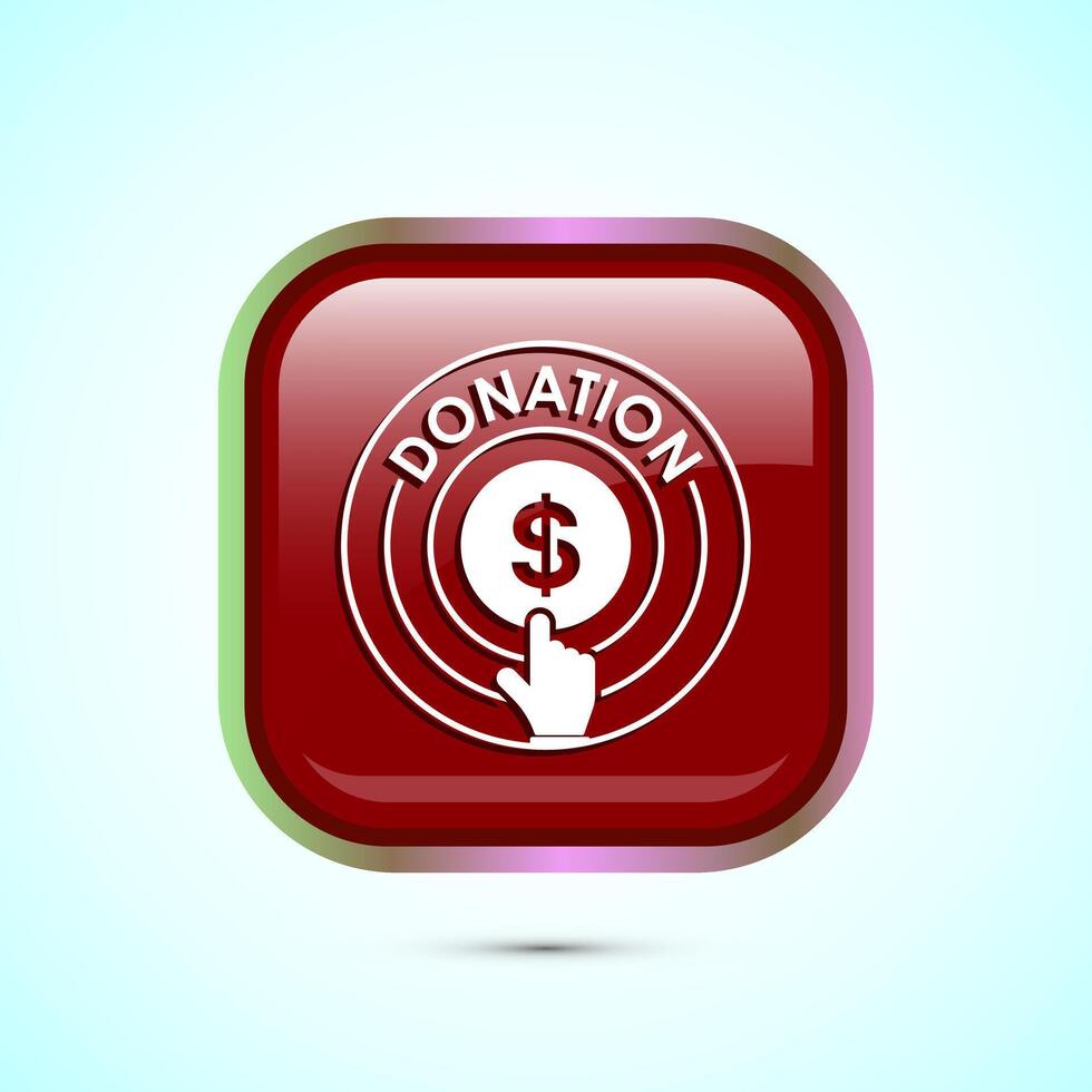 Donation icon design illustration, Donate icon sign, Charity concept symbol, Red color square button design vector