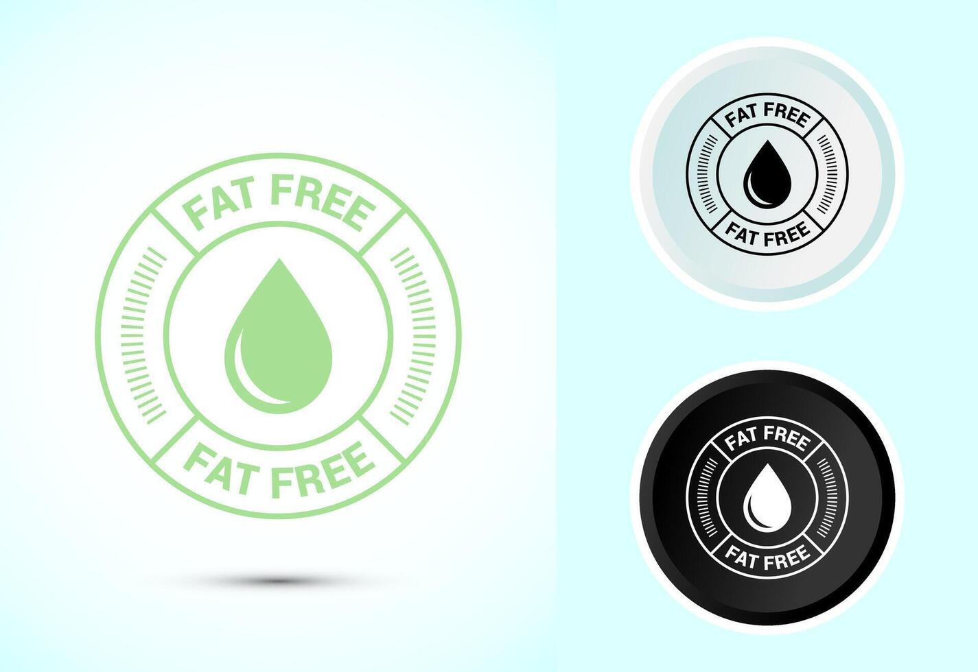 Fat free icon. Zero fat circle badge label for dietary product symbol, Color black and white vector