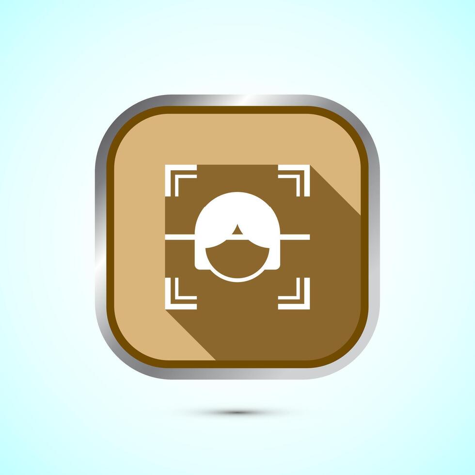 Face recognition icon design illustration, Face scanning sign, biometric icon, Gold color shadow button design vector