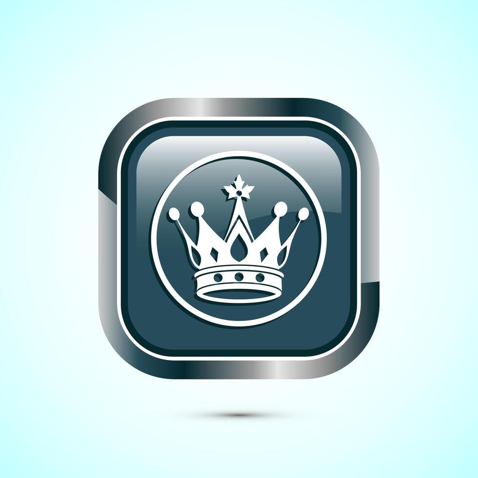 Crown icon design illustration, Royal crown sign symbol, Gray color square button design vector