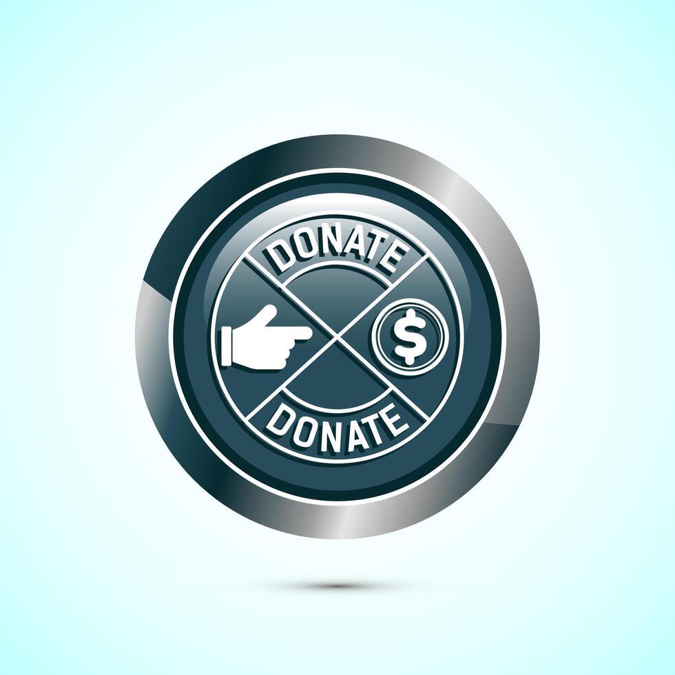 Donation icon design illustration, Donate icon sign, Charity concept symbol, Gray color round button design vector