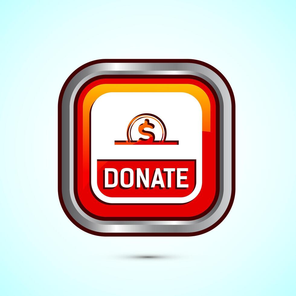 Donation icon design illustration, Donate icon sign, Charity concept symbol, Orange color square button design vector