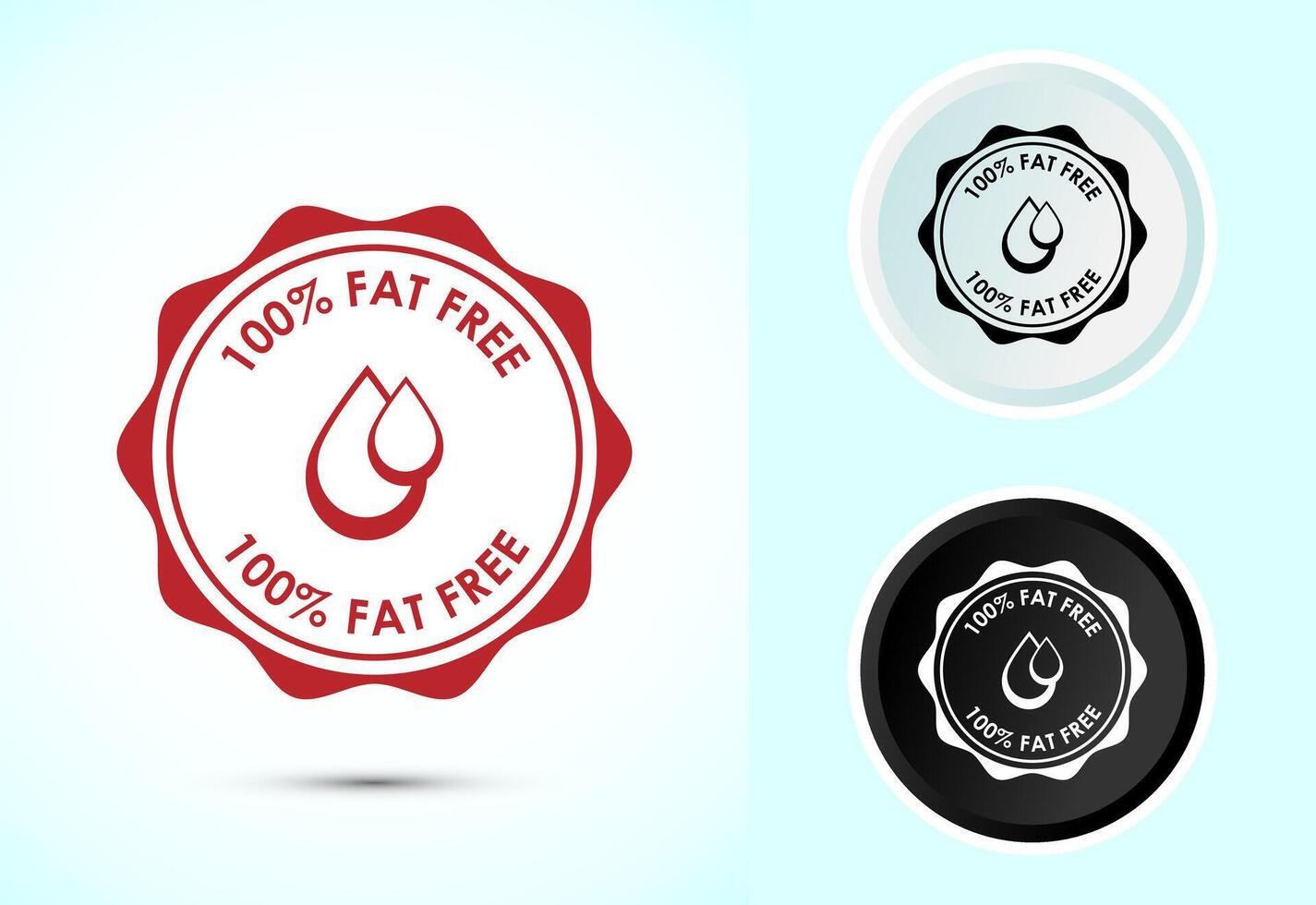 Fat free icon design. Zero fat circle label for dietary product symbol, Color black and white vector